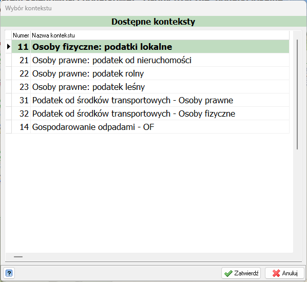 Wybór kontekstu